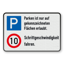 Kombinationsschilder - Betriebsgelände, Parken - Zulässige Höchstgeschwindigkeit 10 km/h