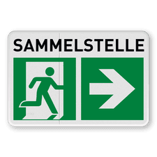 Fluchtwegschild - Sammelstelle und Sammelplatz rechts