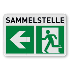 Fluchtwegschild - Sammelstelle und Sammelplatz links