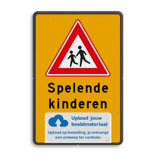 Verkeersbord RVV J21 Spelende kinderen en logo