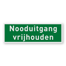 Nooduitgang bordje of sticker met tekst Nooduitgang vrijhouden