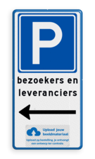 Verkeersbord parkeren bezoekers en leveranciers met pijl en logo - reflecterend