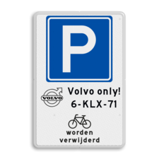 Parkeerbord E04 Parkeerplaats met kenteken, fietsen worden verwijderd