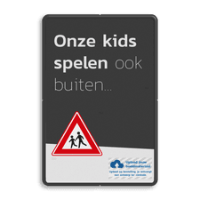 Mottobord - Onze kids spelen ook buiten met logo