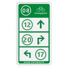 Fietsknooppunt routebord met knooppunt en 3 verwijzingen - 300x550mm