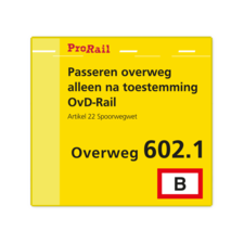 Waarschuwingsbord ProRail - Passeren overweg alleen na toestemming OvD-Rail - 300x280mm