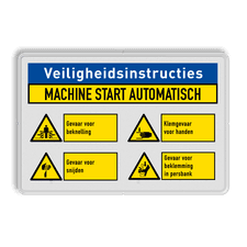 Veiligheidsbord met veiligheidsinstructie voor machinegebruik en 4 pictogrammen