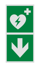 BHV Reddingsbord - AED aanwezig met pijl