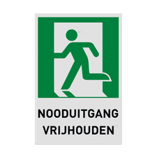 Nooduitgangbord met tekst NOODUITGANG VRIJHOUDEN