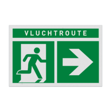 Vluchtroute BHV bord met tekst en pijl rechts