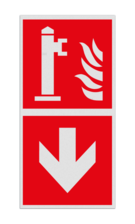 Brand bord met pictogram Hydrant en pijl