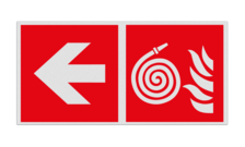 Brand bord met pictogram en pijl Niet aangesloten brandslang