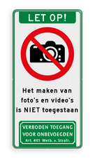 Verkeersbord verboden foto's en video's te maken, met tekst