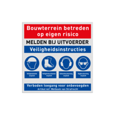 Bouwplaatsbord met PBM pictogrammen - reflecterend