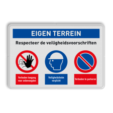 Veiligheidsbord voor eigen terrein met 3 pictogrammen