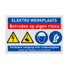 Veiligheidsbord voor elektro werkplaats met 4 pictogrammen