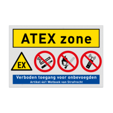 Veiligheidsbord ATEX zone Waarschuwing voor ontploffingsgevaar met verbodspictogrammen