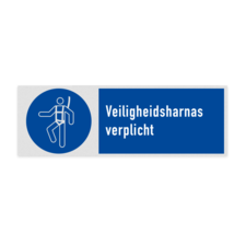 Veiligheidsbord met pictogram en tekst Veiligheidsharnas verplicht