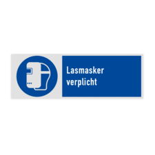 Gebodsbord met pictogram en tekst Lasmasker verplicht