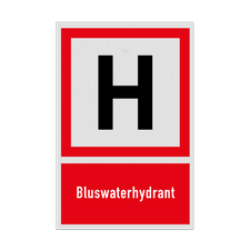 Brand bord Bluswaterhydrant met tekst
