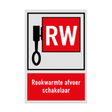 Bord met pictogram en tekst Locatie Rook-/warmteafvoer schakelaar