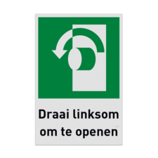 Nooduitgangbord met pictogram en tekst Draai linksom om te openen