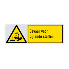 Veiligheidsbord met pictogram en tekst Gevaar voor bijtende stoffen