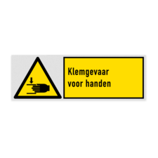 Veiligheidsbord met pictogram en tekst Klemgevaar voor handen