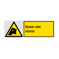 Veiligheidsbord met pictogram en tekst Gevaar voor stieren