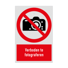 Verbodsbord met pictogram en tekst Verboden te fotograferen