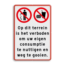 Verkeersbord verboden te eten en drinken - afval weggooien