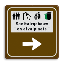 Informatiebord sanitairgebouw en afvalplaats + pijl - reflecterend