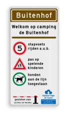 Toegangsbord camping/recreatiepark - informatie regels - reflecterend