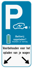 Parkeerbord E9 elektrisch laden - batterij vol? - pijl