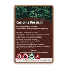 Informatiebord huisregels voor camping en recreatieparken