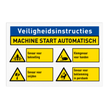 Veiligheidsbord met veiligheidsinstructie voor machinegebruik en 4 pictogrammen