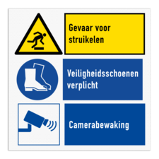 Veiligheidsbord met 3 pictogrammen met instructie
