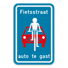 Fietsstraatbord - auto te gast