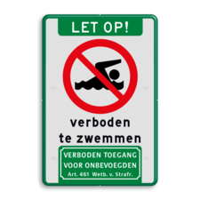 Informatiebord verboden te zwemmen + verboden toegang - reflecterend