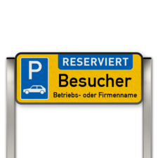 Parkplatzschild mit zwei Aluminium gebürstete Pfosten Pictogram: RESERVIERT Besucher