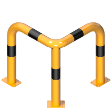 Beschermbeugel staal Ø76mm geel/zwart - hoek 90 graden - vloerbevestiging