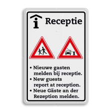 Informatiebord gasten melden bij receptie meertalig - reflecterend