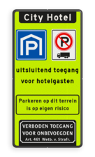 Verkeersbord toegang parkeergarage uitsluitend voor gasten - reflecterend