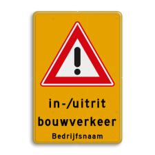 Verkeersbord in-/uitrit bouwverkeer - RVV J37 gevaar - reflecterend