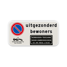 Product Niet parkeren (RVV E01) + uitgezonderd bewoners + verboden toegang + wegsleepregeling Parkeerverbod RVV E01 + Tekst + 2x picto parkeerbord, verboden, niet parkeren, bezoekers, wegsleepregeling, verboden, toegang