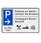 Verwijsbord zwart/blauw/wit 1500x1000x28mm - eigen ontwerp - DE BRAMEN / RESORT VENETIË