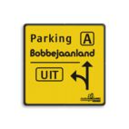 Informatiebord met route voor parkeren en uitgang en met logo
