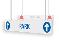 Verwijsbord kokerprofiel 1300x200mm voor route parkeren - met ophangogen