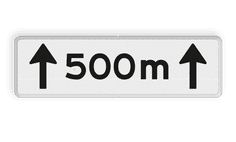 Verkeersbord RVV OB411-500 - Onderbord - Afstands-aanduiding over een lengte van.. M