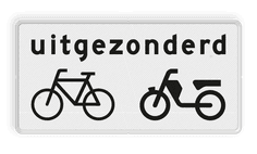 Verkeersbord RVV OB54 - Onderbord - Uitgezonderd (brom)fietsers